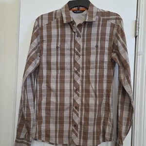 Arc'Teryx, Tan And Brown Plaid Button Up Long Sleeved Shirt!